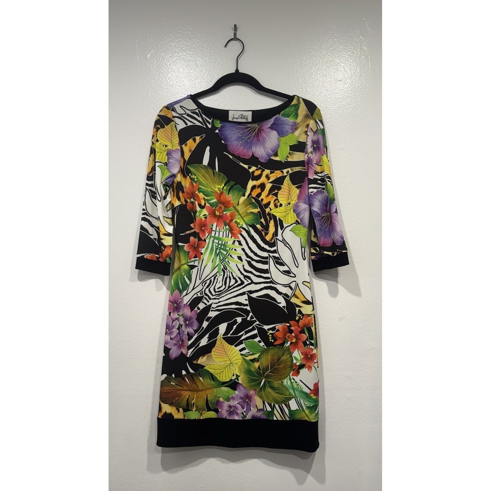 Joseph Ribkoff Floral Dress Size 6 Tropical Wedding Guest Classy Glam Chic Zebra